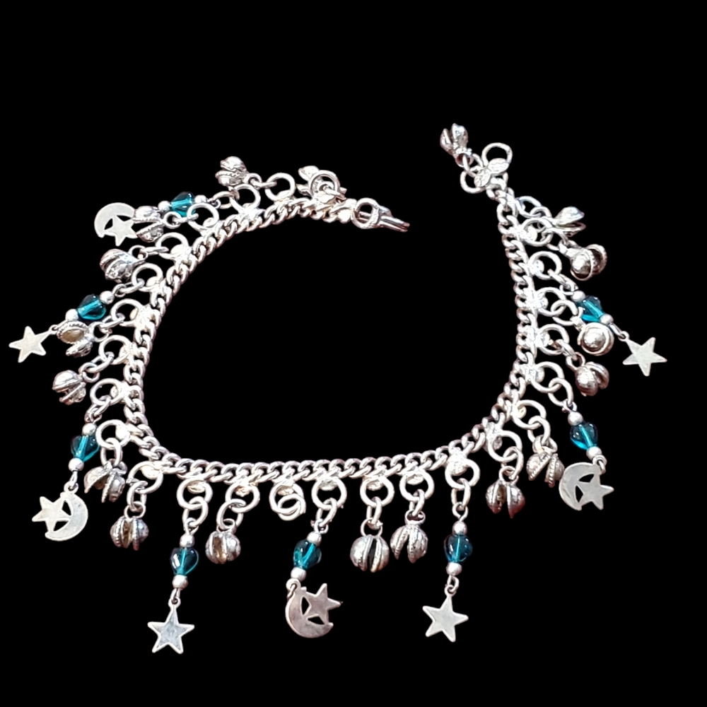 Womens Silver Moon & Stars Anklet 10" Circumference.